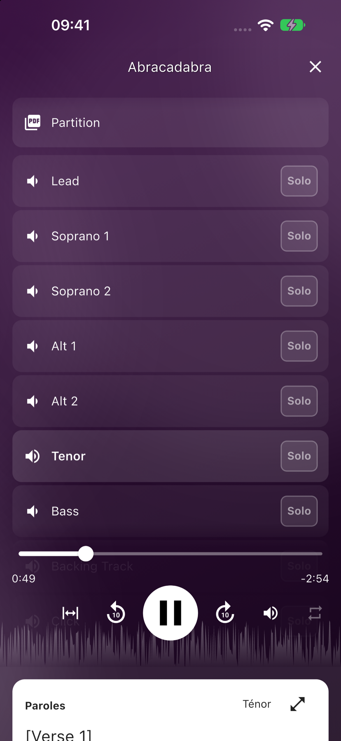 Toutes les voix ensemble avec des volumes individuels